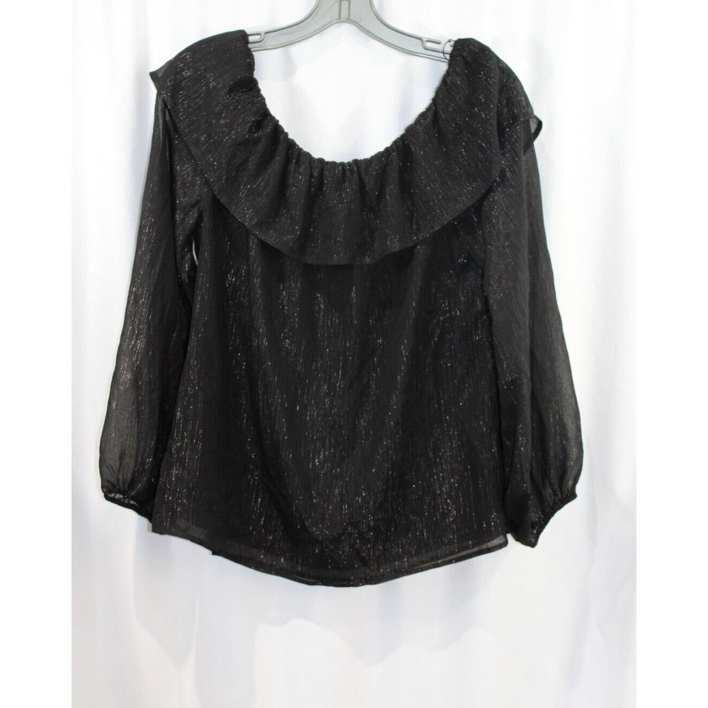 White House Black Market Womens Sparkly Black Off Shoulder Blouse M